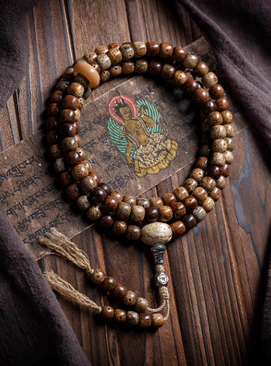 Aged Material Star Moon Bodhi Buddhist Prayer Beads Bracelet with Accessories - 108 Beads