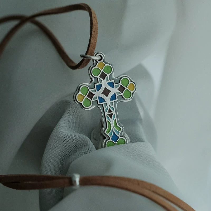 Handmade Independent Original 99 Sterling Silver Enamel Cross Charm Pendant Necklace Silver Jewelry