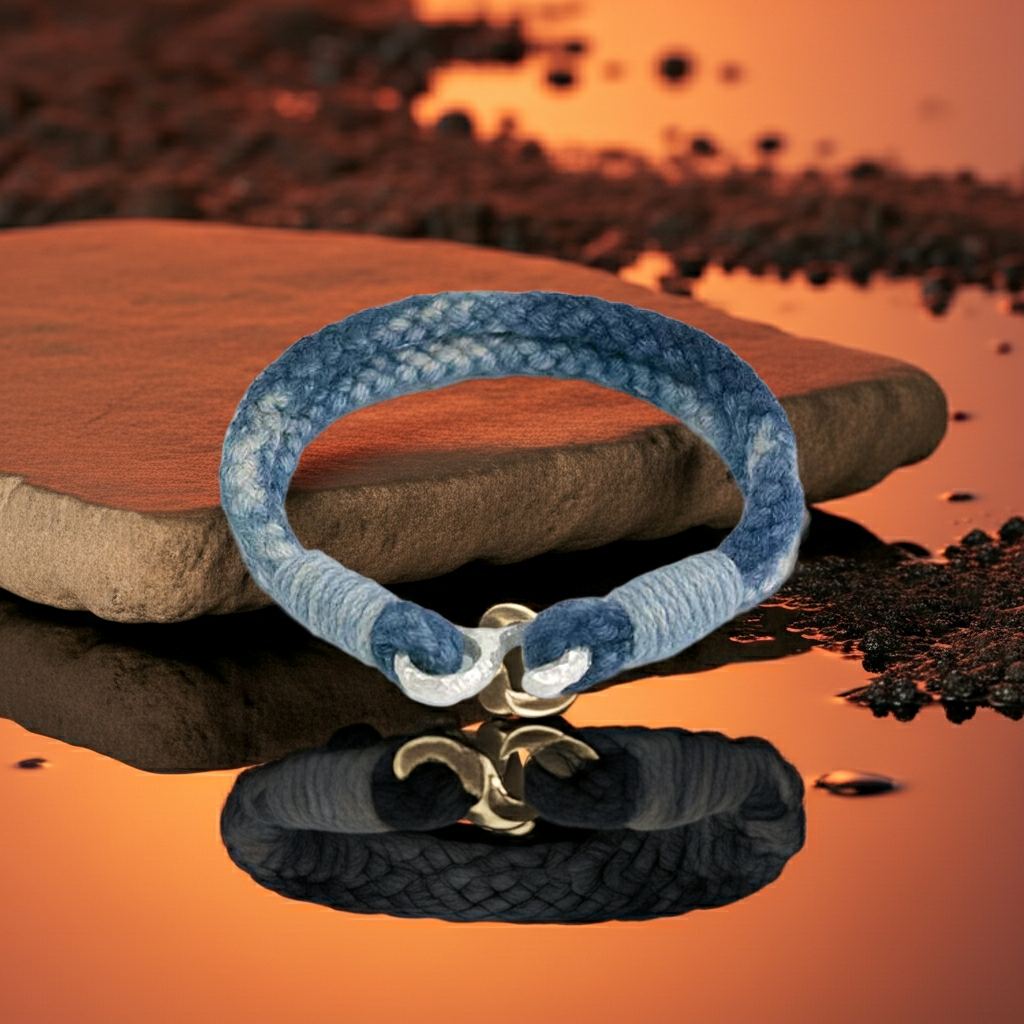 Handmade Indigo Dyed Cotton Linen Woven S Hook Bracelet Vintage Pure Silver Unisex Couple Bangle Fashion Brand Jewelry Perfect Holiday Birthday Gift for Men and Women