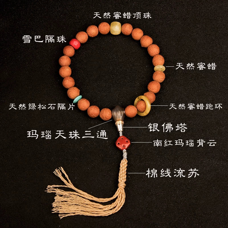 Natural round Nepalese phoenix eye Bodhi bracelet, Buddha beads, small single circle, handheld men's and women's rosary beads, beeswax accessories, Wenwan