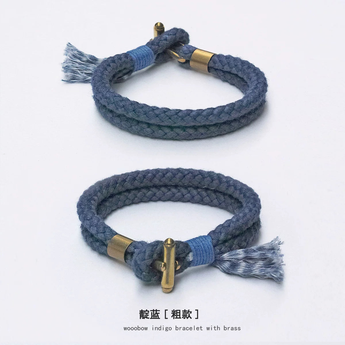 Handmade Indigo Dyed Cotton Linen Braided T Buckle Bracelet Antique Brass Clasp Unisex Couple Woven Bracelet Trendy Street Style Fashion Jewelry Gift for Men Women Boyfriend Girlfriend