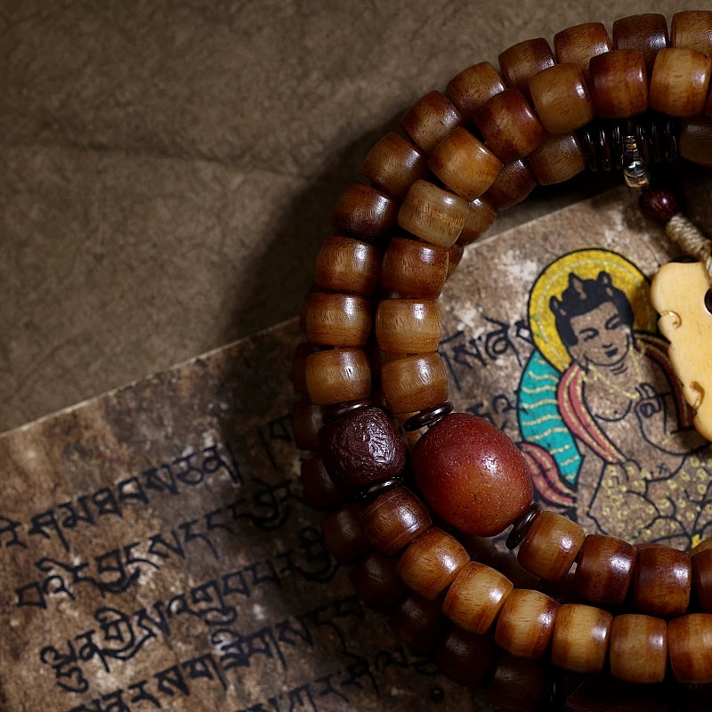 Original Design Tibetan Natural Old Material Yak Bone 108 Beads Mala Prayer Beads Bracelet For Men Traditional Tibetan Style Hand String For Women Meditation Yoga Jewelry
