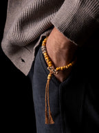 Hand Carved Replica Master of ShiTuoLin Wrist Bracelet Authentic Old Yak Bone Tibetan Style Prayer Bead Handheld Mala for Buddhist Jewelry Collection