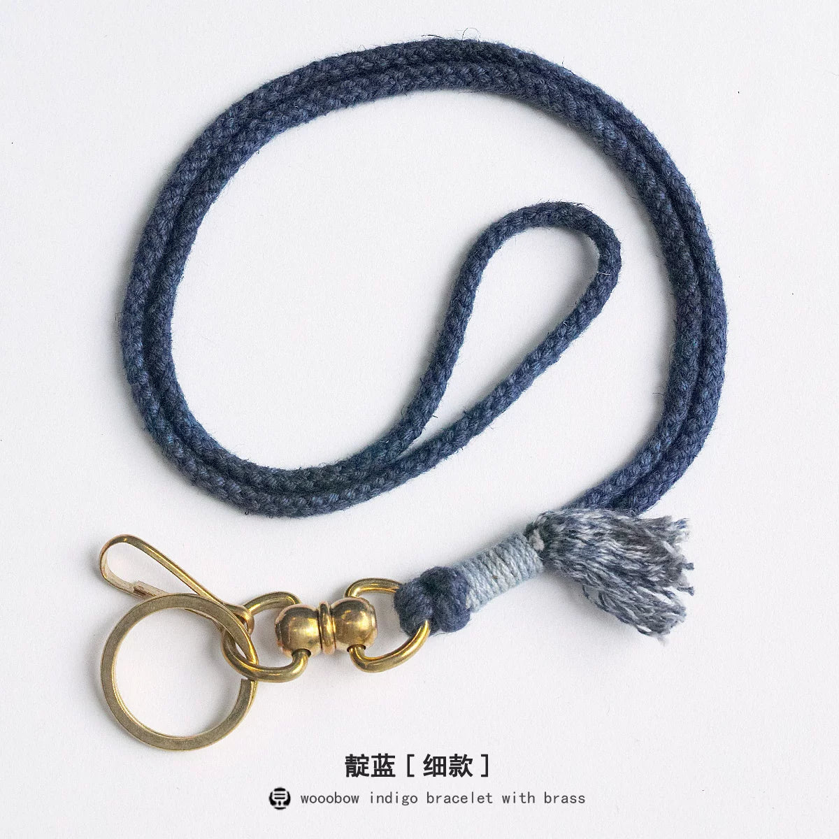 Hand Woven Cotton Linen Indigo Dyed Khaki Neck Lanyard Necklace For Phone ID Badge Key Vintage Casual Trendy Gift For Men Women Crafted Boho Style Neck Strap Hanging Chain