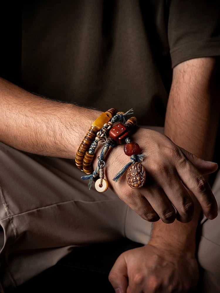 Original Handmade Tibetan Jewelry 108 Beads Old Material Yak Bone Mala Prayer Beads Bracelet Vintage Tibetan Meditation Wristband For Spiritual Practice