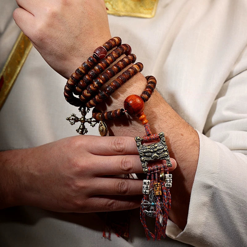 108 Beads Tibetan Style Natural Old Material Yak Bone Prayer Beads Bracelet Gada Scripture Buckle Hand String Tibetan Buddhism Necklace