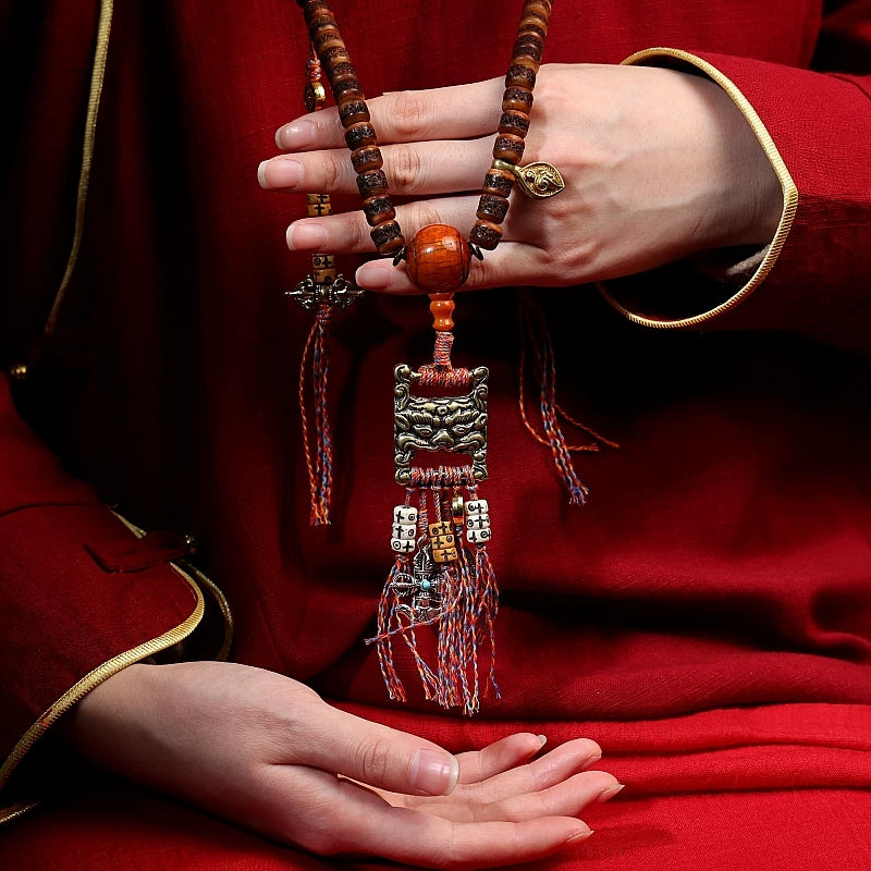 108 Beads Tibetan Style Natural Old Material Yak Bone Prayer Beads Bracelet Gada Scripture Buckle Hand String Tibetan Buddhism Necklace