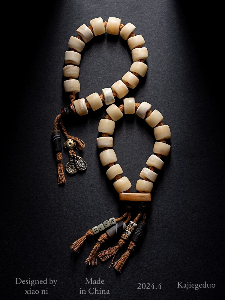 Naturlig primitiv tibetansk stil Yakokse-knoglebedekæde Enkeltløkke armbånd til mænd Autentisk tibetansk Yakokse-knogle buddhistisk meditationsperlearmbånd