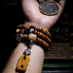 Original 108 Beads Tibetan Old Yak Bone Mala Prayer Beads Bracelet Handmade Tibetan Yak Bone Dzi Agate Beaded Wrist Mala for Meditation Yoga Prayer Jewelry