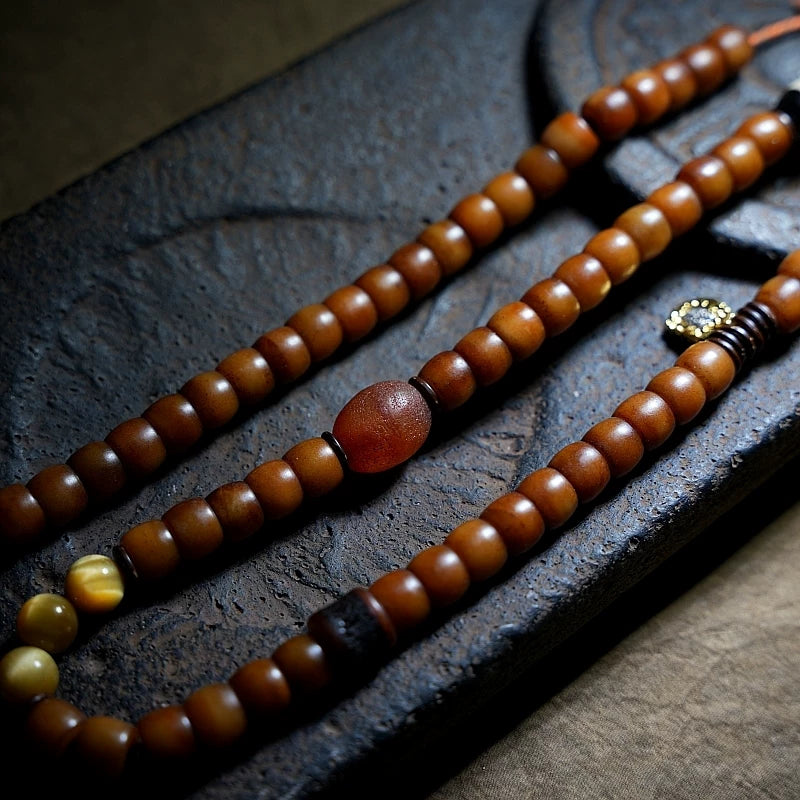 Tibet Natural Old Yak Bone Beads Prayer Mala Bracelet Handcrafted Tibetan Style Double Layer Yak Bone Bracelet for Men and Women Couples Spiritual Meditation Jewelry