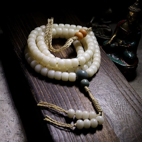 Original Design 108 Beads Natural White Bodhi Root Prayer Beads Bracelet White Jade Texture Hand String for Men Meditation Practice and Women Daily Wear Buddhist Rosary Wristband