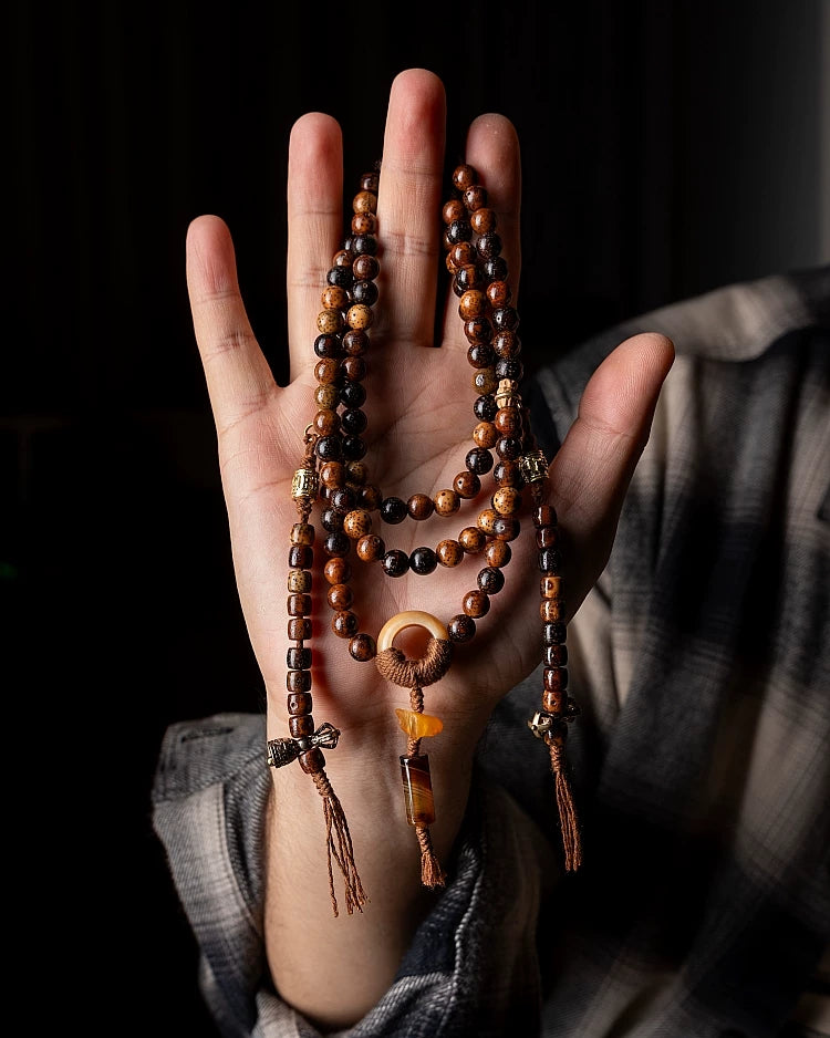 108 Beads Vintage Aged Star-Moon Bodhi Mala Beads Bracelet Designer Moon Star Bodhi Prayer Beads Hand String Unisex Meditation Japa Mala For Men Women