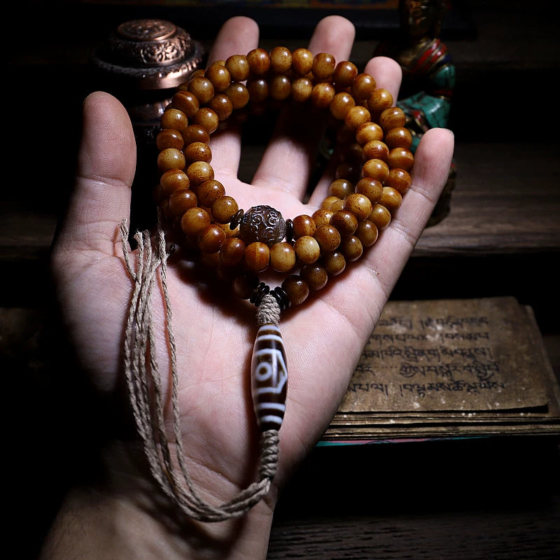 108 Beads Vintage Old Material Tibetan Natural Yak Bone Mala Prayer Beads Bracelet Men Traditional Tibetan Style Yak Bone Dzi Bead Hand String