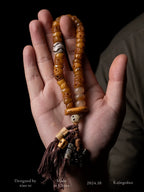Tibetansk armbånd med bedekæde i jakokseben med diagonalt skåret frynsedesign, Sitapati-skelet, perler i jakokseben, håndsnoret Mala til meditation, tibetansk buddhistsmykke