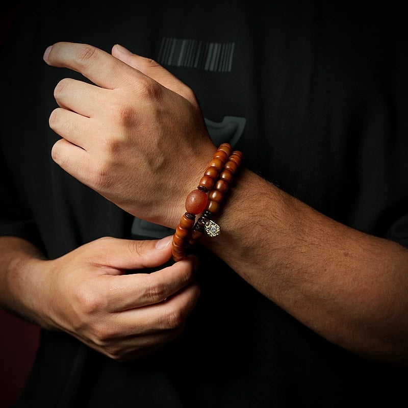 Tibet Natural Old Yak Bone Beads Prayer Mala Bracelet Handcrafted Tibetan Style Double Layer Yak Bone Bracelet for Men and Women Couples Spiritual Meditation Jewelry
