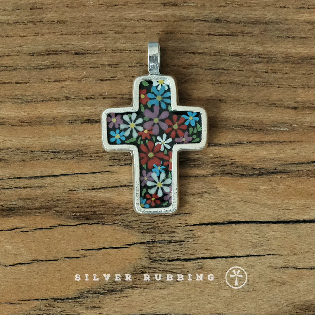 Handmade Original Floral Cross Pendant 999 Pure Silver Necklace Hand Painted Enamel Unique Niche Handcrafted Jewelry For Women
