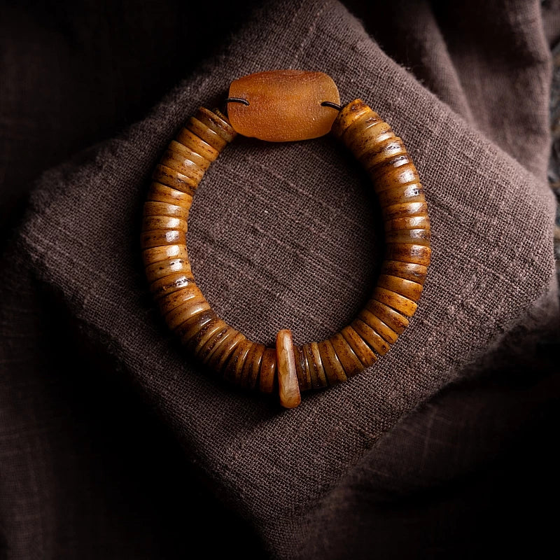 Natural Old Yak Bone Tibetan Spiritual Mala Beads Bracelet One Picture One Item Tibetan Bone Polished Gaha Single Strand Bracelet