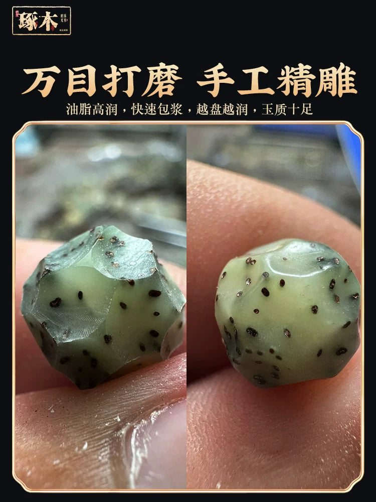 True Hainan original ecological stone and jade material Star Moon Bodhi bracelet, white, faceless Buddha bead high-density single circle bracelet, genuine.