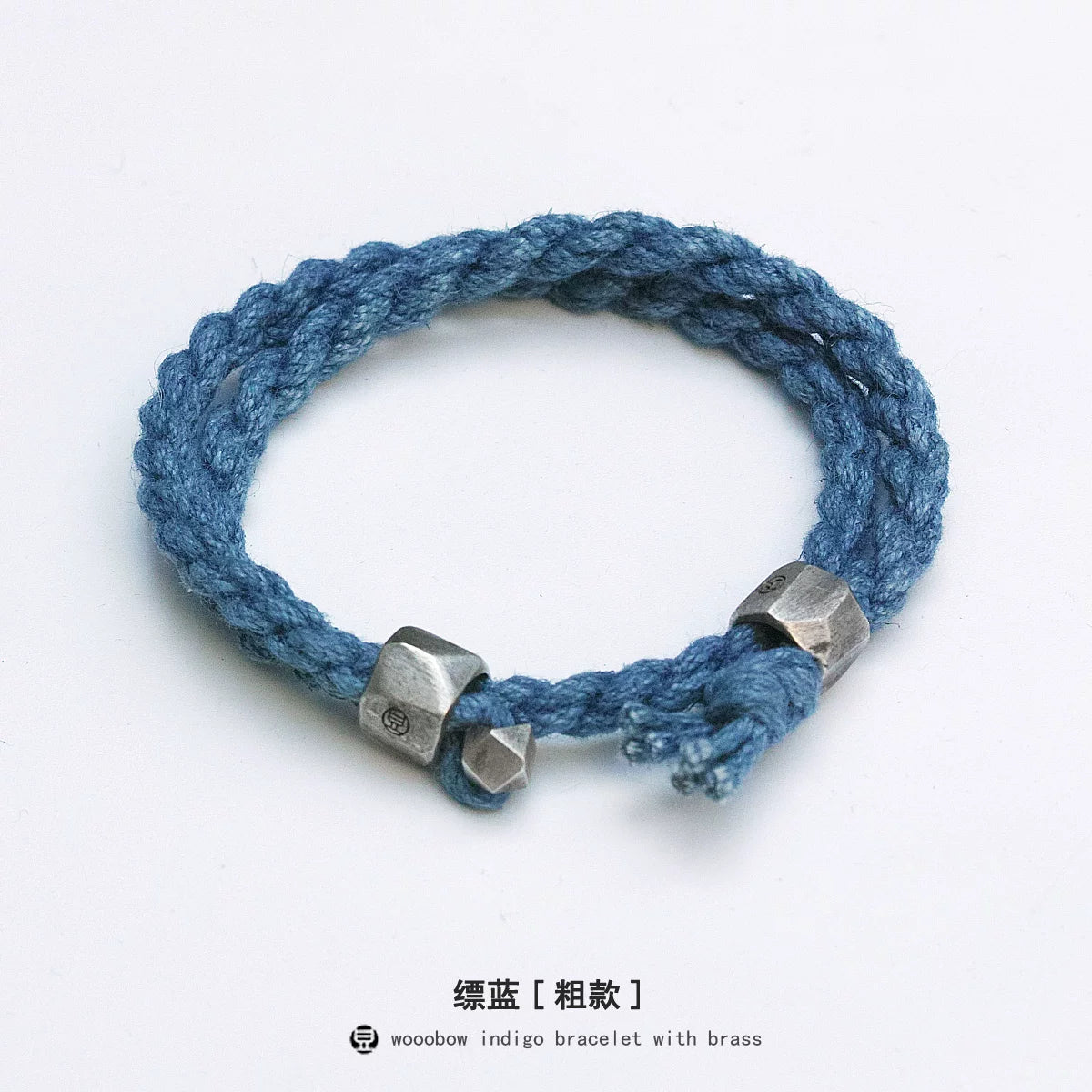 Handmade Original Pure Silver Buckle Double Wrap Indigo Dyed Cotton Linen Adjustable Bracelet Unisex One Size Fits All Natural Plant Indigo Woven Double Layer Wrist Bangle