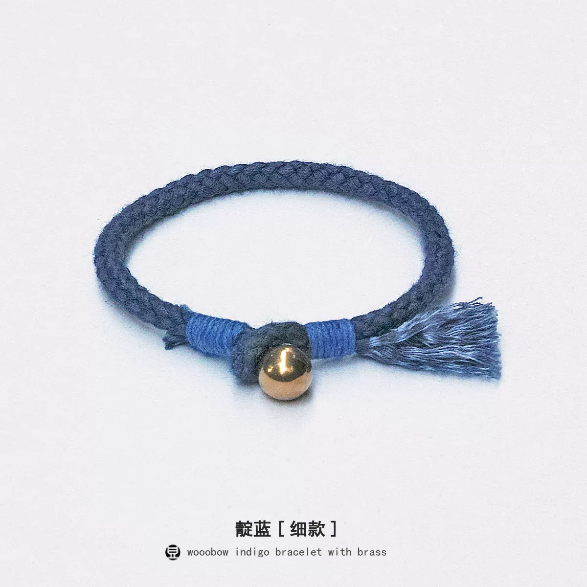 Handmade Indigo Dyed Beaded Buckle Cotton Linen Cord Bracelet with Pure Silver Accent Natural Plant Dye Unisex Couple Bangle Trendy Jewelry Perfect Holiday Birthday Gift for Men and Women