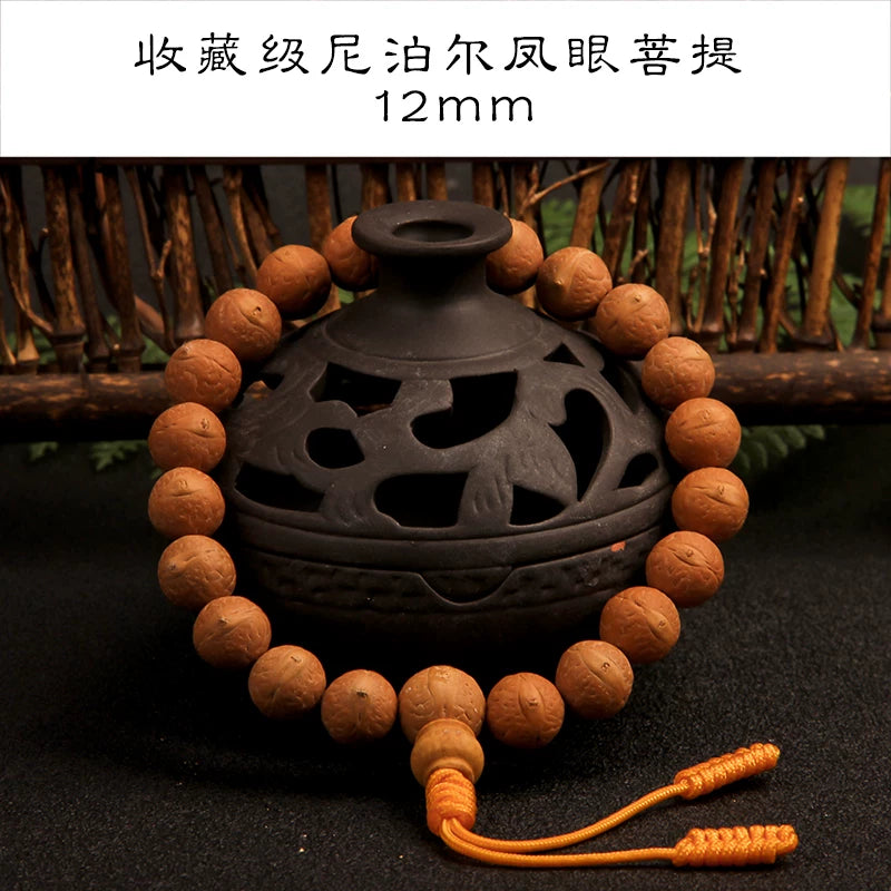 Natural round Nepalese phoenix eye Bodhi bracelet, Buddha beads, small single circle, handheld men's and women's rosary beads, beeswax accessories, Wenwan
