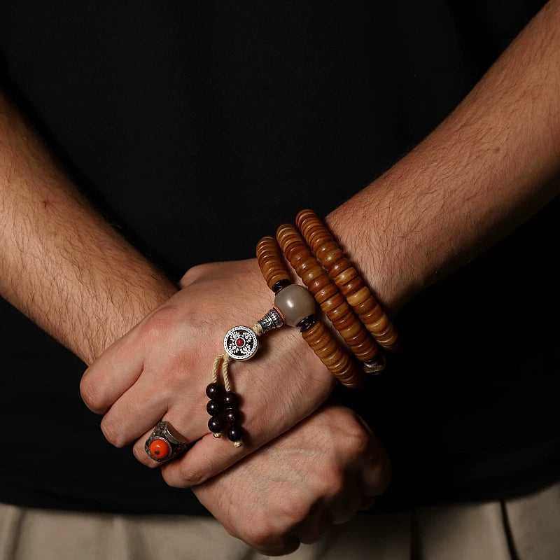 Tibetan Natural Old Material Yak Bone 108 Beads Mala Prayer Beads Original Mens Bracelet Tibetan Style Womens Rosary Yak Bone Meditation Jewelry