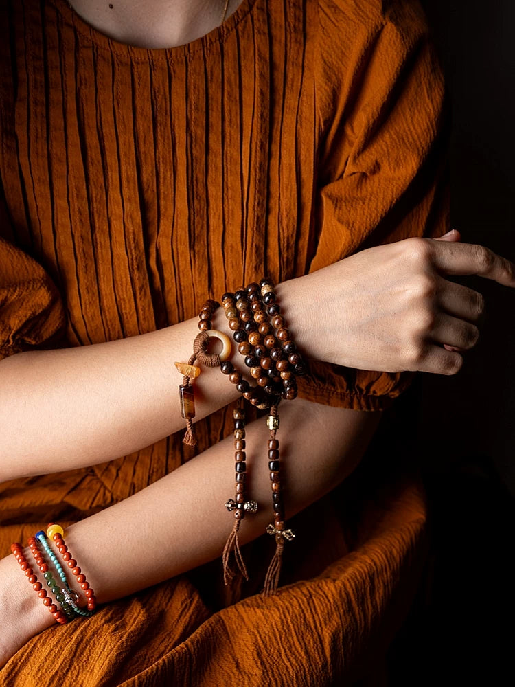 108 Beads Vintage Aged Star-Moon Bodhi Mala Beads Bracelet Designer Moon Star Bodhi Prayer Beads Hand String Unisex Meditation Japa Mala For Men Women