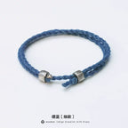 Handmade Original Pure Silver Buckle Double Wrap Indigo Dyed Cotton Linen Adjustable Bracelet Unisex One Size Fits All Natural Plant Indigo Woven Double Layer Wrist Bangle