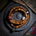 Tibet Natural Old Yak Bone Beads Prayer Mala Bracelet Handcrafted Tibetan Style Double Layer Yak Bone Bracelet for Men and Women Couples Spiritual Meditation Jewelry