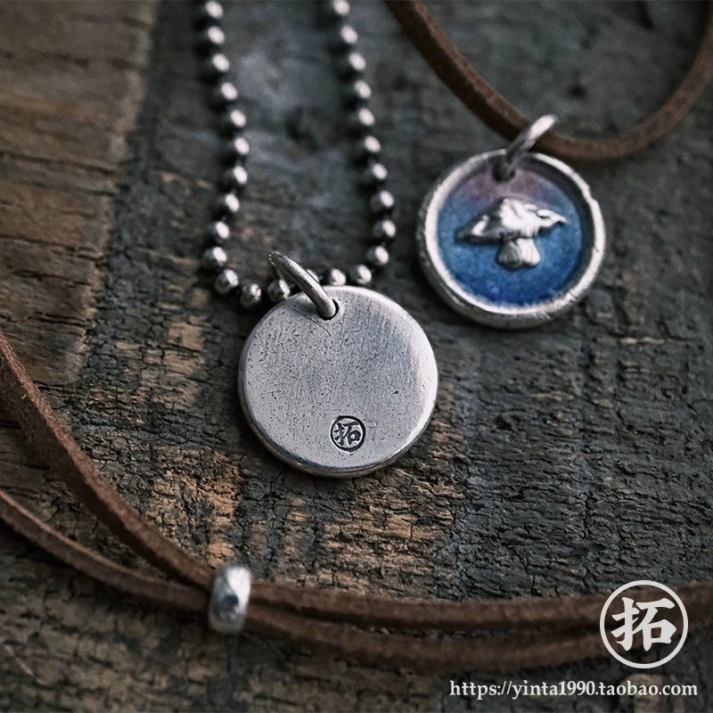 Independent Original Handmade Enamel Plant Charm Pendant Necklace 99 Solid Sterling Silver Fine Silver Jewelry For Daily Wear