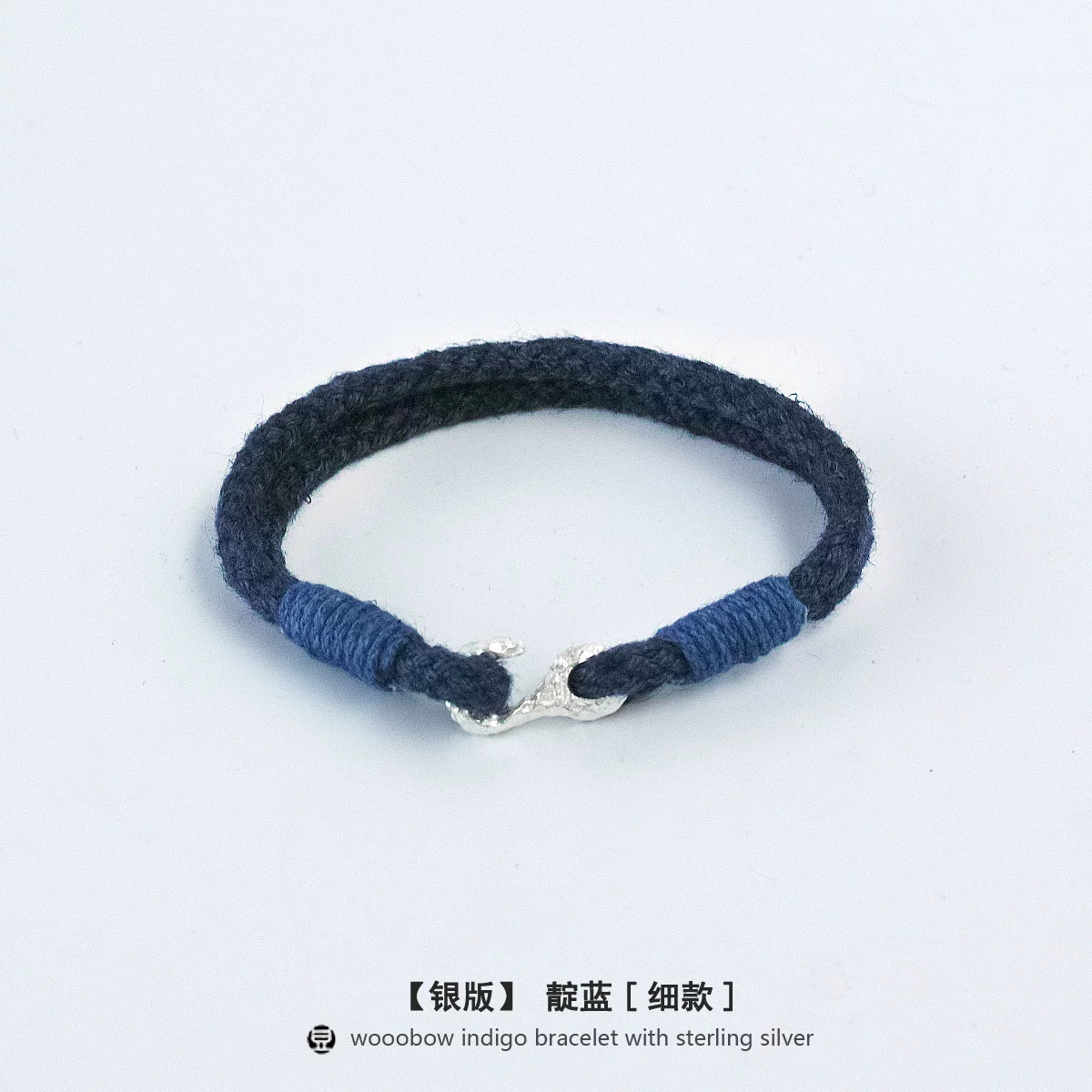 Handmade Indigo Dyed Cotton Linen Woven S Hook Bracelet Vintage Pure Silver Unisex Couple Bangle Fashion Brand Jewelry Perfect Holiday Birthday Gift for Men and Women