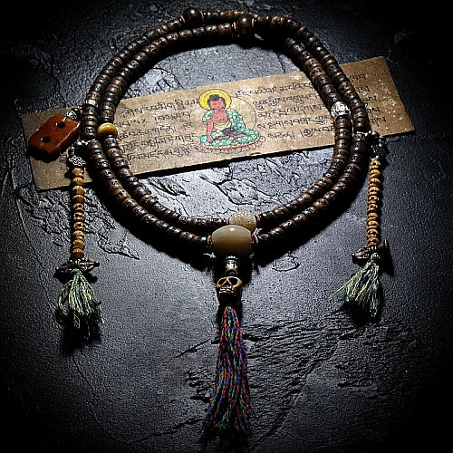 Traditional Inherited Tibetan Aged Yak Bone 108 Count Gaga Mala Prayer Beads Bracelet For Men Buddhist Meditation Daily Prayer Accessory