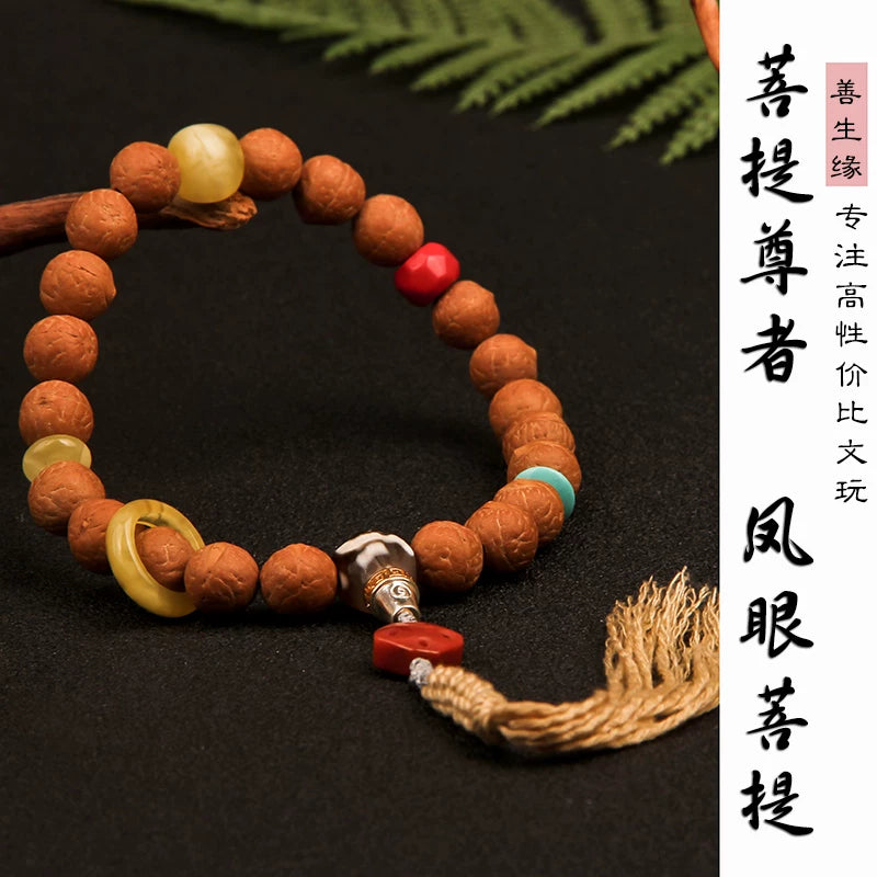 Natural round Nepalese phoenix eye Bodhi bracelet, Buddha beads, small single circle, handheld men's and women's rosary beads, beeswax accessories, Wenwan