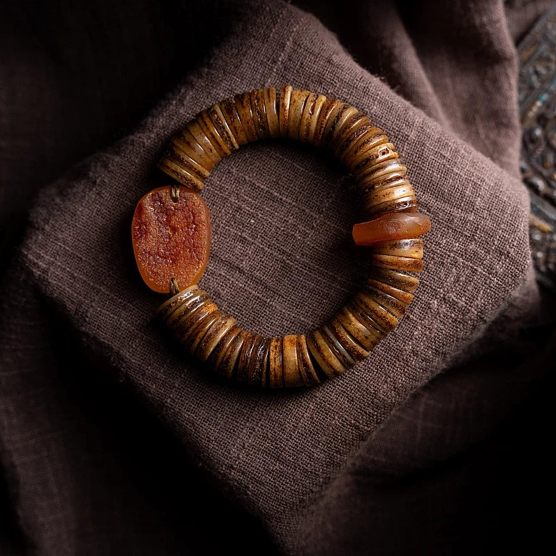 Natural Old Yak Bone Tibetan Spiritual Mala Beads Bracelet One Picture One Item Tibetan Bone Polished Gaha Single Strand Bracelet