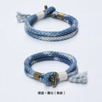 Handmade Indigo Dyed Cotton Linen Braided T Buckle Bracelet Antique Brass Clasp Unisex Couple Woven Bracelet Trendy Street Style Fashion Jewelry Gift for Men Women Boyfriend Girlfriend