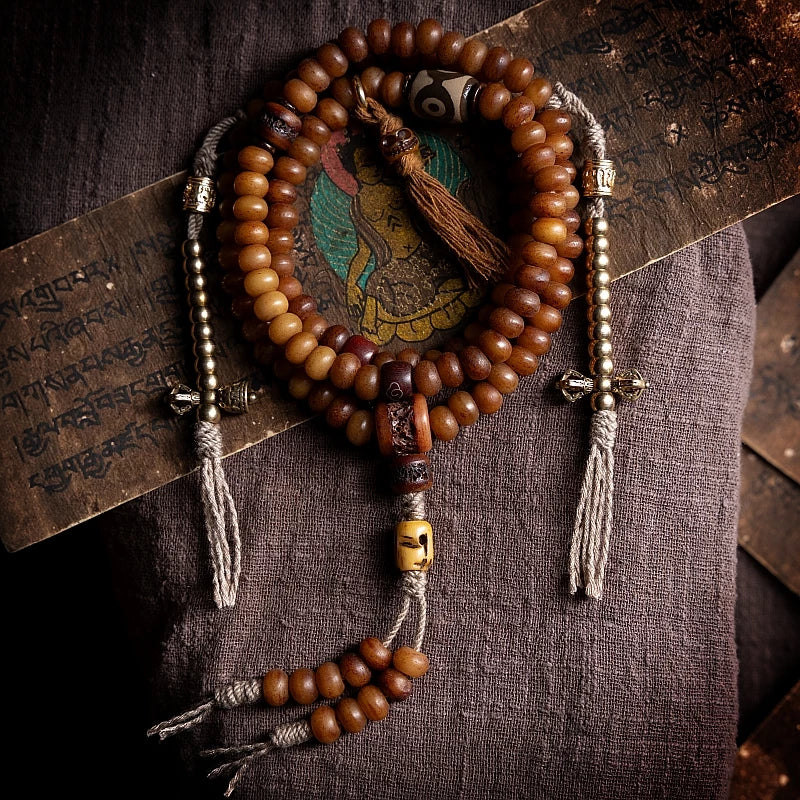 Original ecology 108 Pcs Natural Yak Bone Beads Bracelet for Men and Necklace for Women Couple Tibetan Style Handmade Mala Prayer Beads Jewelry