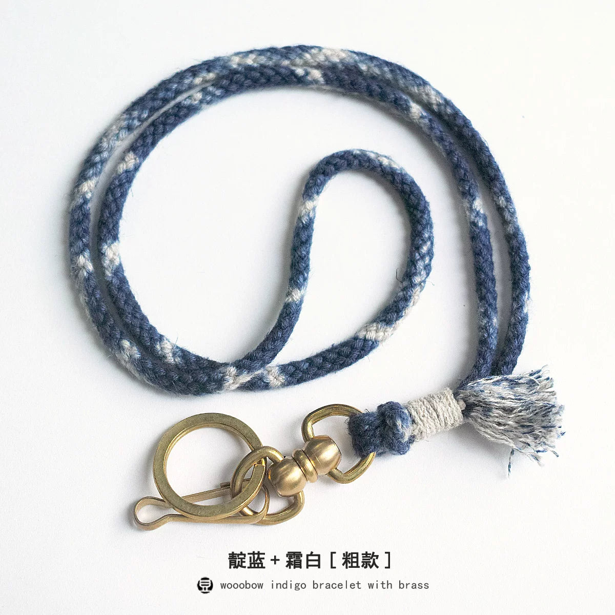 Hand Woven Cotton Linen Indigo Dyed Khaki Neck Lanyard Necklace For Phone ID Badge Key Vintage Casual Trendy Gift For Men Women Crafted Boho Style Neck Strap Hanging Chain