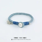 Handmade Indigo Dyed Beaded Buckle Cotton Linen Cord Bracelet with Pure Silver Accent Natural Plant Dye Unisex Couple Bangle Trendy Jewelry Perfect Holiday Birthday Gift for Men and Women