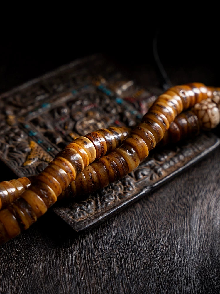 Original Handmade Tibetan Jewelry 108 Beads Old Material Yak Bone Mala Prayer Beads Bracelet Vintage Tibetan Meditation Wristband For Spiritual Practice