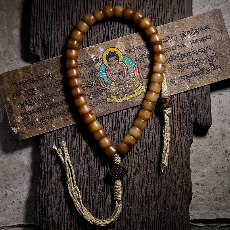 Authentic Old Material Natural Tibet Yak Bone Prayer Beads Bracelet For Men And Women Traditional Ethnic Hand Carved Wenwan Bracelet Prayer Beads Handheld Mala Necklace