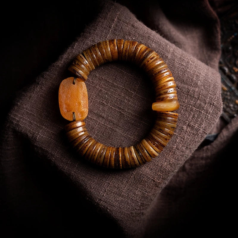 Natural Old Yak Bone Tibetan Spiritual Mala Beads Bracelet One Picture One Item Tibetan Bone Polished Gaha Single Strand Bracelet