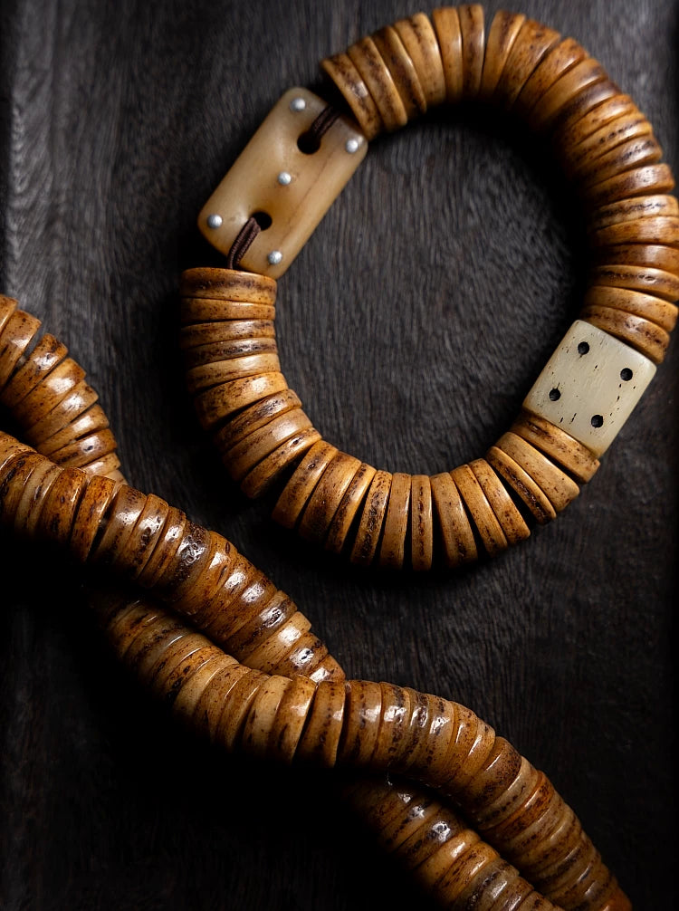 Traditional Tibetan Classic Old Material Yak Bone Single Loop Prayer Beads Bracelet Handmade Spirit Yak Bone Mala Beads Wristband For Men Wenwan Collection Hand Play
