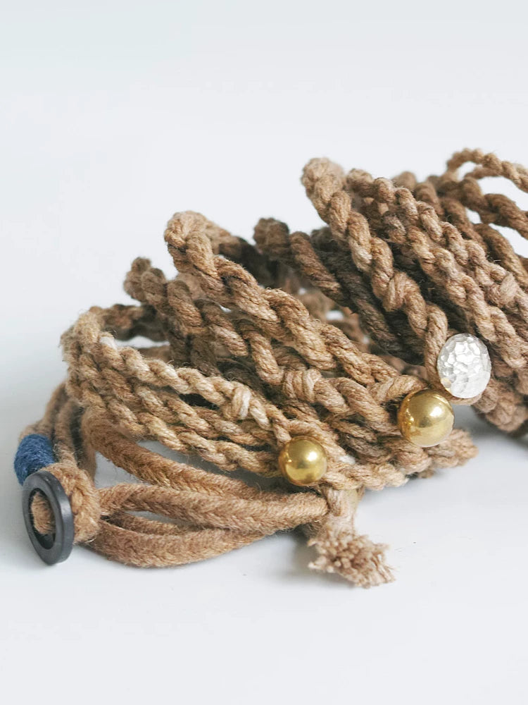 Original Handmade Persimmon Dyed Cotton Linen Bracelet Natural Plant Indigo Dyed Unisex Wristband Couple Matching Hand Rope For Daily Wear Couple Gift