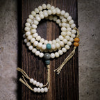 Original Design 108 Beads Natural White Bodhi Root Prayer Beads Bracelet White Jade Texture Hand String for Men Meditation Practice and Women Daily Wear Buddhist Rosary Wristband