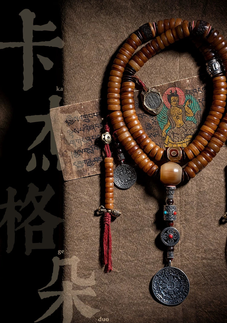 108 Count Natural Old Material Tibetan Yak Bone Prayer Mala Mens Bracelet Handcrafted Tibetan Yak Bone Beaded Rosary Wristband