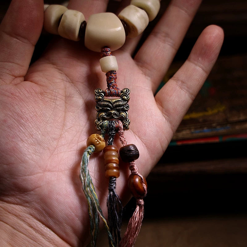 Original Natural Tibetan Yak Bone Prayer Beads Bracelet For Men Authentic Original Ecological Tibetan Yak Bone Hand String With Scripture Buckle For Hand Playing Collection