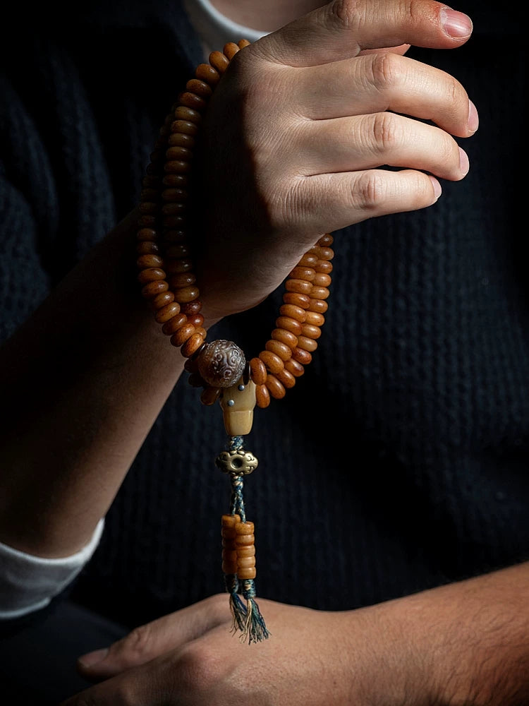 108 stykker gamle tibetanske naturlige yak-knogle bedekranse Mala armbånd mænd armbånd til daglig brug håndholdt buddhistisk Mala yak-knogle smykker