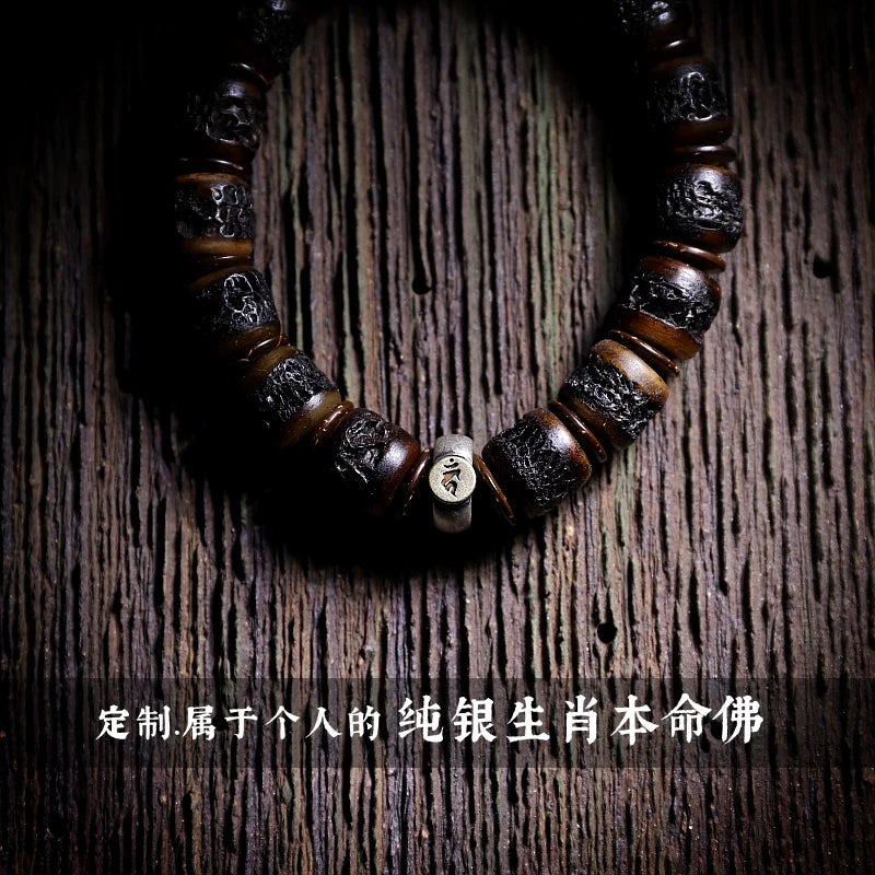 Authentic Inheritance Tibetan Natural Old Yak Bone Prayer Beads Bracelet Vintage Dharma Gaga Beaded Wrist Bracelet Unisex Handcrafted Tibetan Buddhism Meditation Wenwang Jewelry