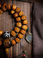 Tibet Natural Yak Bone Mala Beads Bracelet Vintage Hand Carved Skull Mahakala Multiple Wrap Wrist Bracelet Handmade Tibetan Ethnic Meditation Prayer Beads Jewelry for Men and Women