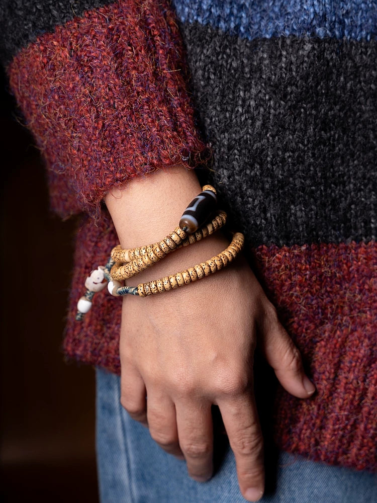 108 Beads Natural Star-Moon Bodhi Seed Mala Prayer Beads Bracelet Multi Loop Tibetan Style Woven Rope Hand String Xingyue Bodhi Meditation Jewelry For Men Women